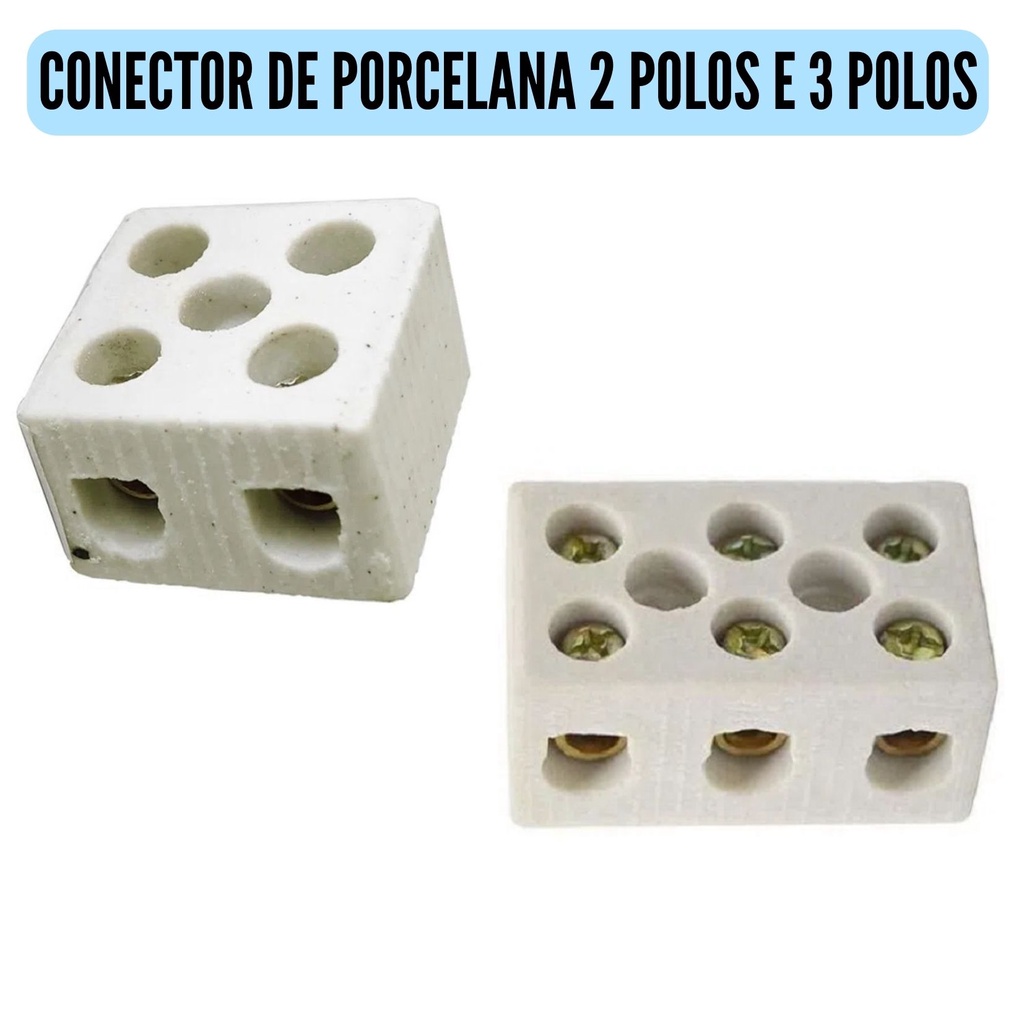 Conector De Porcelana Bipolar ou Tripolar Cabo de 10mm ou 16mm 360v Sindal 2 Polos ou 3 Polos Para Chuveiro