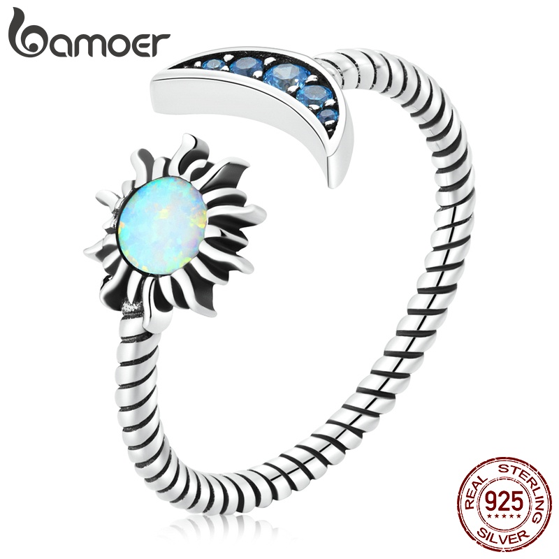 Bamoer S925 Anel Aberto Sol E Lua Design Presentes Para Joalheria De Moda Feminina SCR796 em Oferta na Shopee