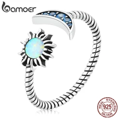 Bamoer S925 Anel Aberto Sol E Lua Design Presentes Para Joalheria De Moda Feminina SCR796
