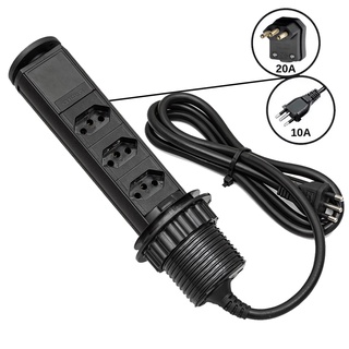 Torre Tomada Embutir 3 Tomadas Retrátil Elétrica Multiplug 10A e 20A Extensão Cozinha Totem Sobrepor