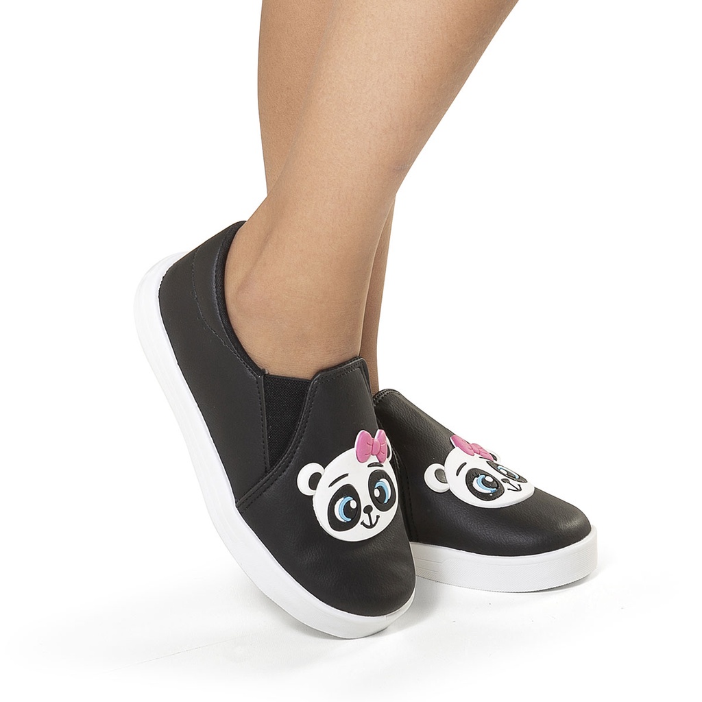 Tênis infantil menina bebê sliper sem cadarço iate slipon ursinho panda personagem sapatênis meninas sem cadarço moda blogueirinha