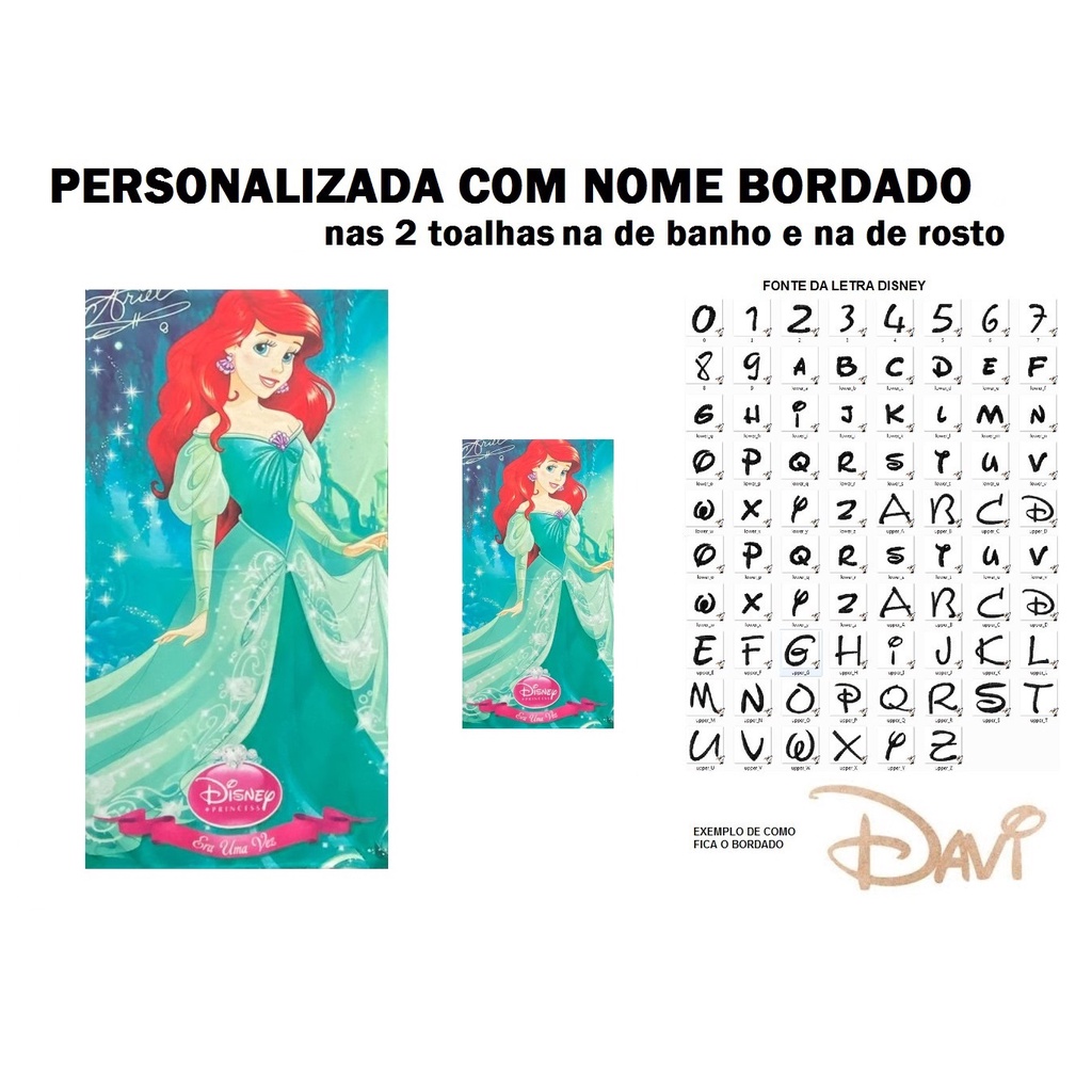 PERSONALIZADA NOME BORDADO kit Toalha de Banho Infantil Ariel + Toalha de Rosto