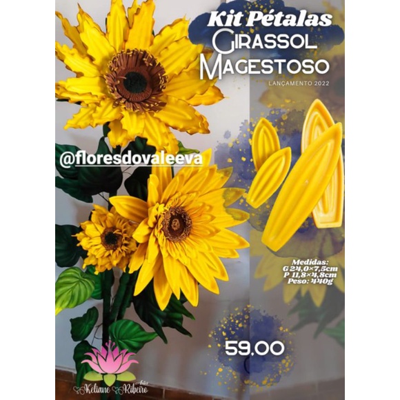 kit girassol magestoso frisador em resina 2 peças