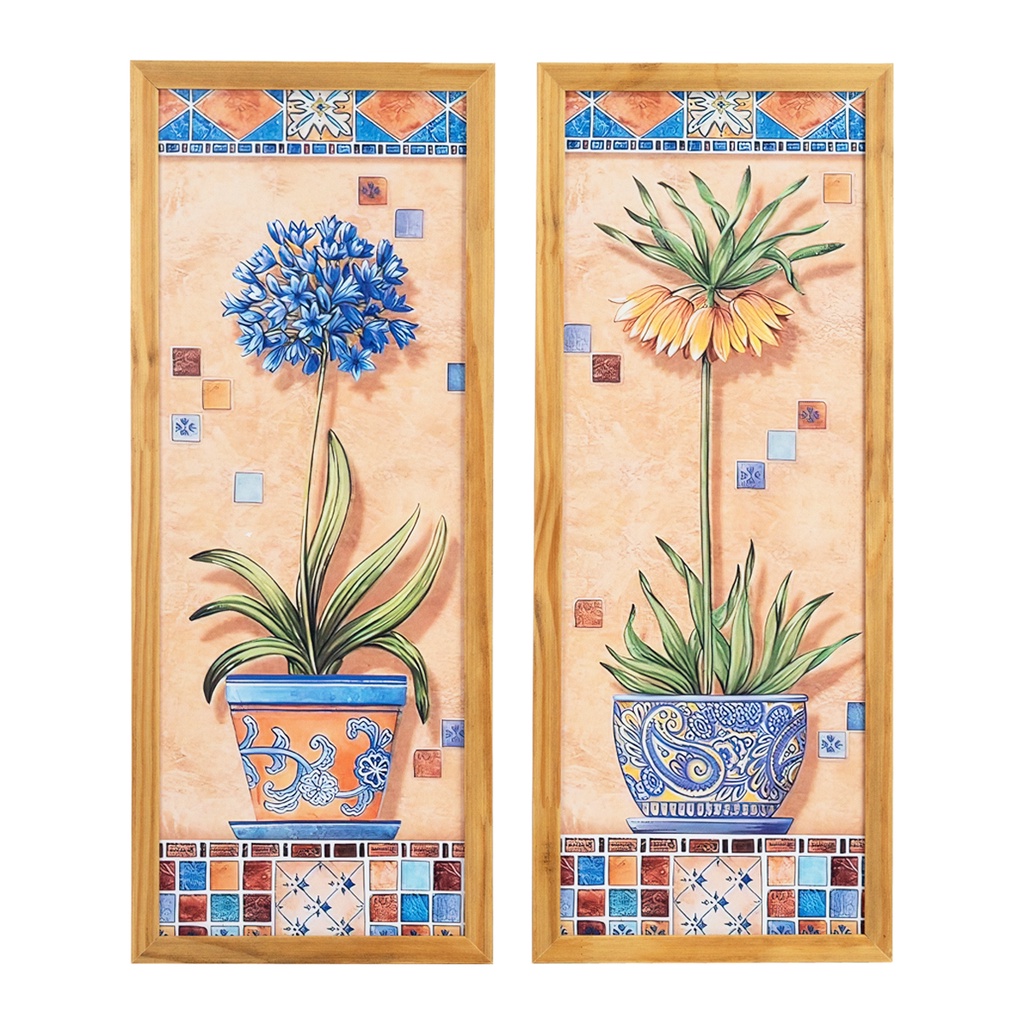 Kit 2 Quadros Decorativos Moldura Banheiro Lavabo Flores Plantas Sala Cozinha