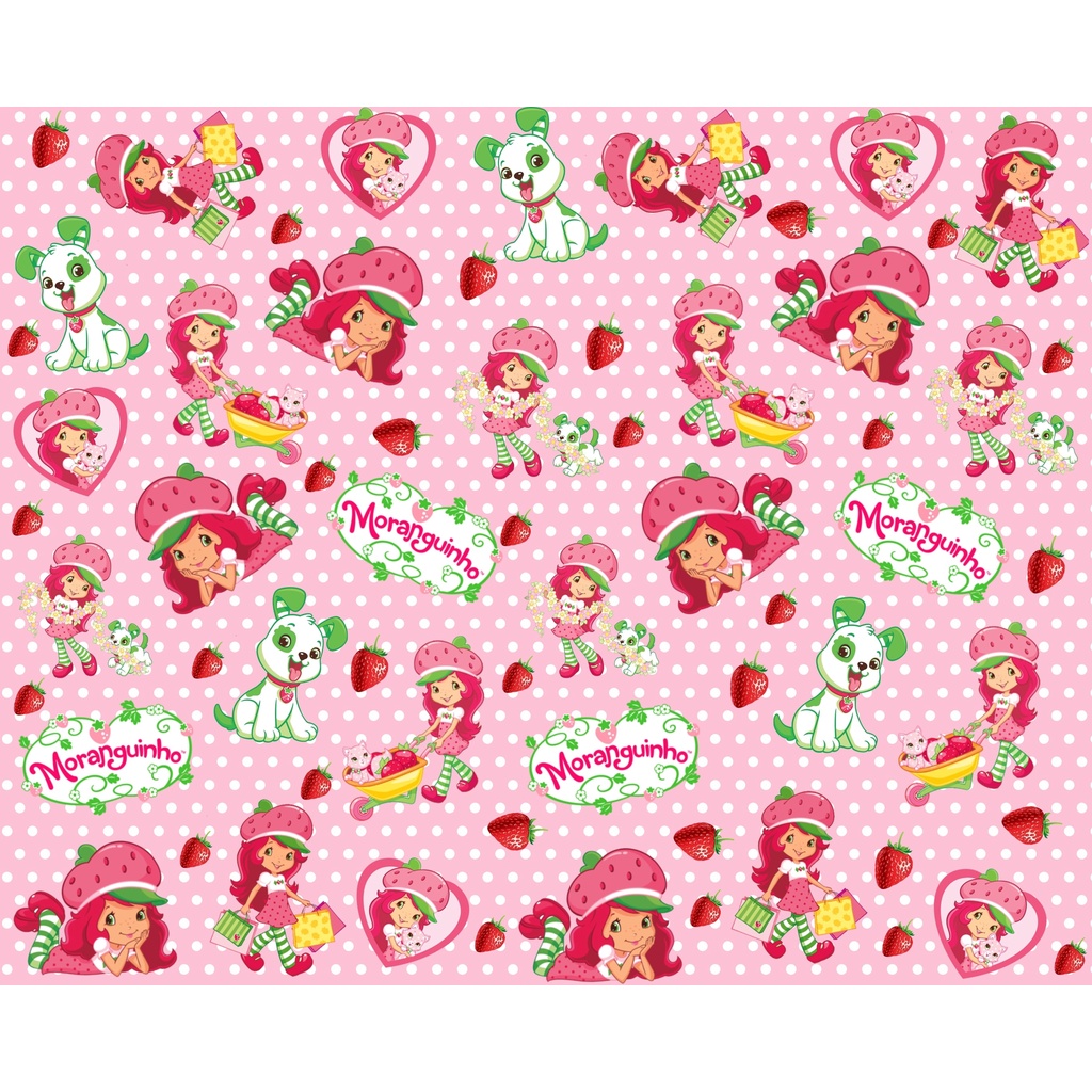 Tecido tricoline, microfibra ou gabardine - Moranguinho - Fundo Rosa - 0.50CM