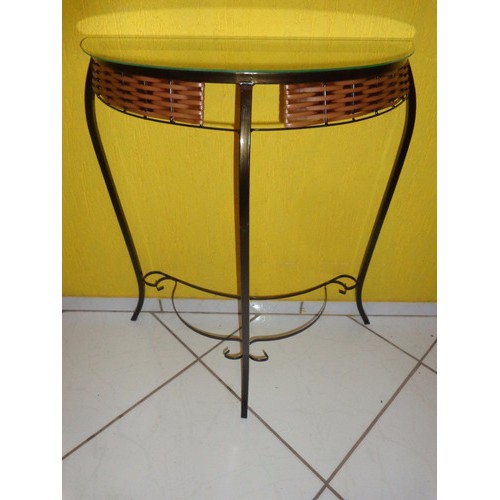 Aparador De Ferro Meia Lua Com Junco 60 Cm Com Vidro