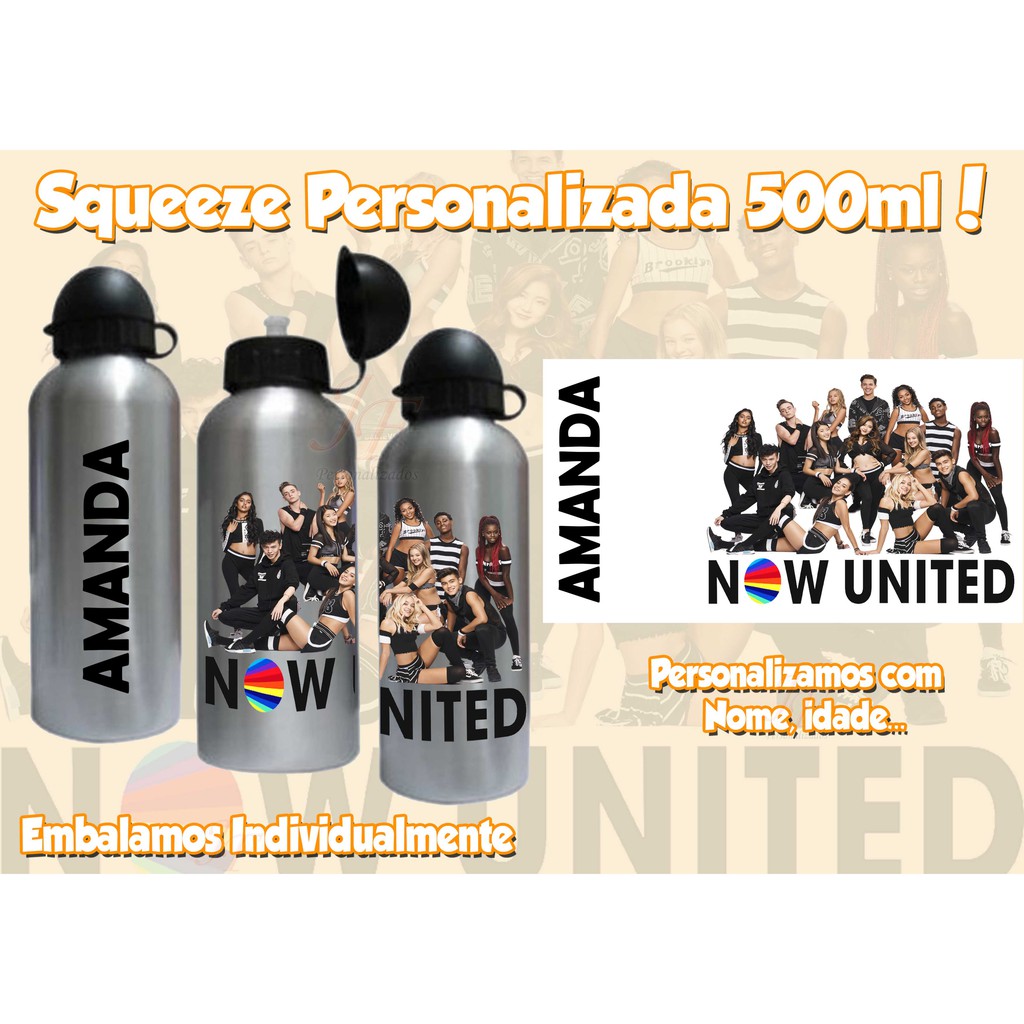 Squeeze Now United Personalizada | 10 Unidades | Garrafa Alumínio Estampada 500ml