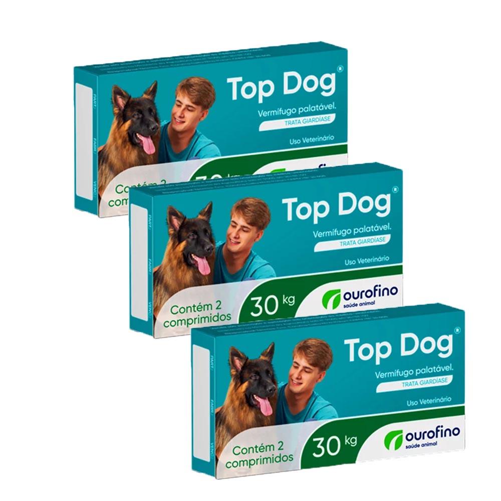 3 Top Dog 30kg Vermifugo Ouro Fino 2 Comprimidos Cada Caixa