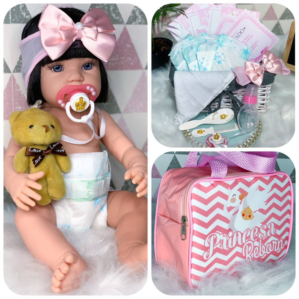 Bebê Reborn 100% Silicone Realista Cabeluda + Itens E Bolsa