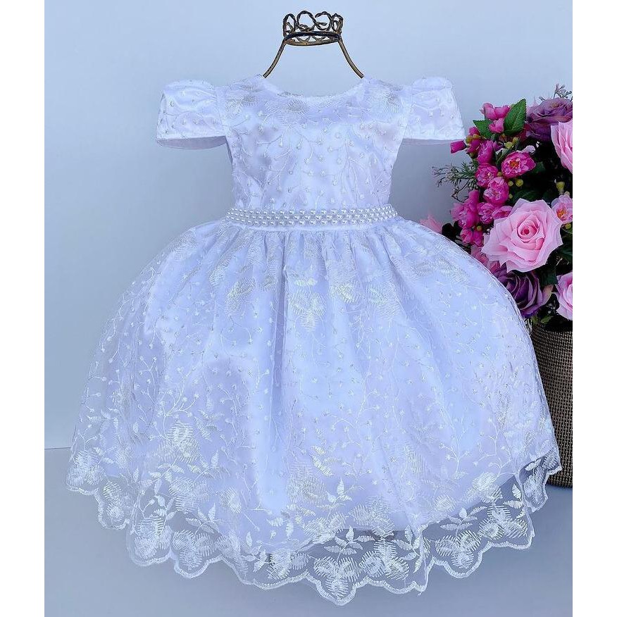 Vestido Bebe E Infantil Branco Para Batizado Daminha Festas Luxo Vestido De Festa Infantil Para Princesas Shopee Brasil