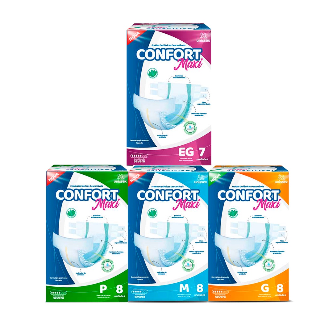 Kit 5 Pct Fraldas Geriátricas Confort Maxi P/M/G/EG Direto Da Fábrica