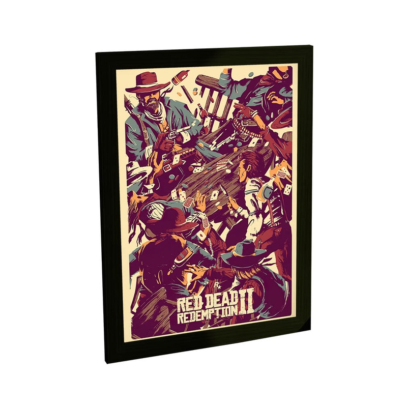 Quadro decorativo com moldura e vidro Red Dead Redemption 2 mapa geek  pôster