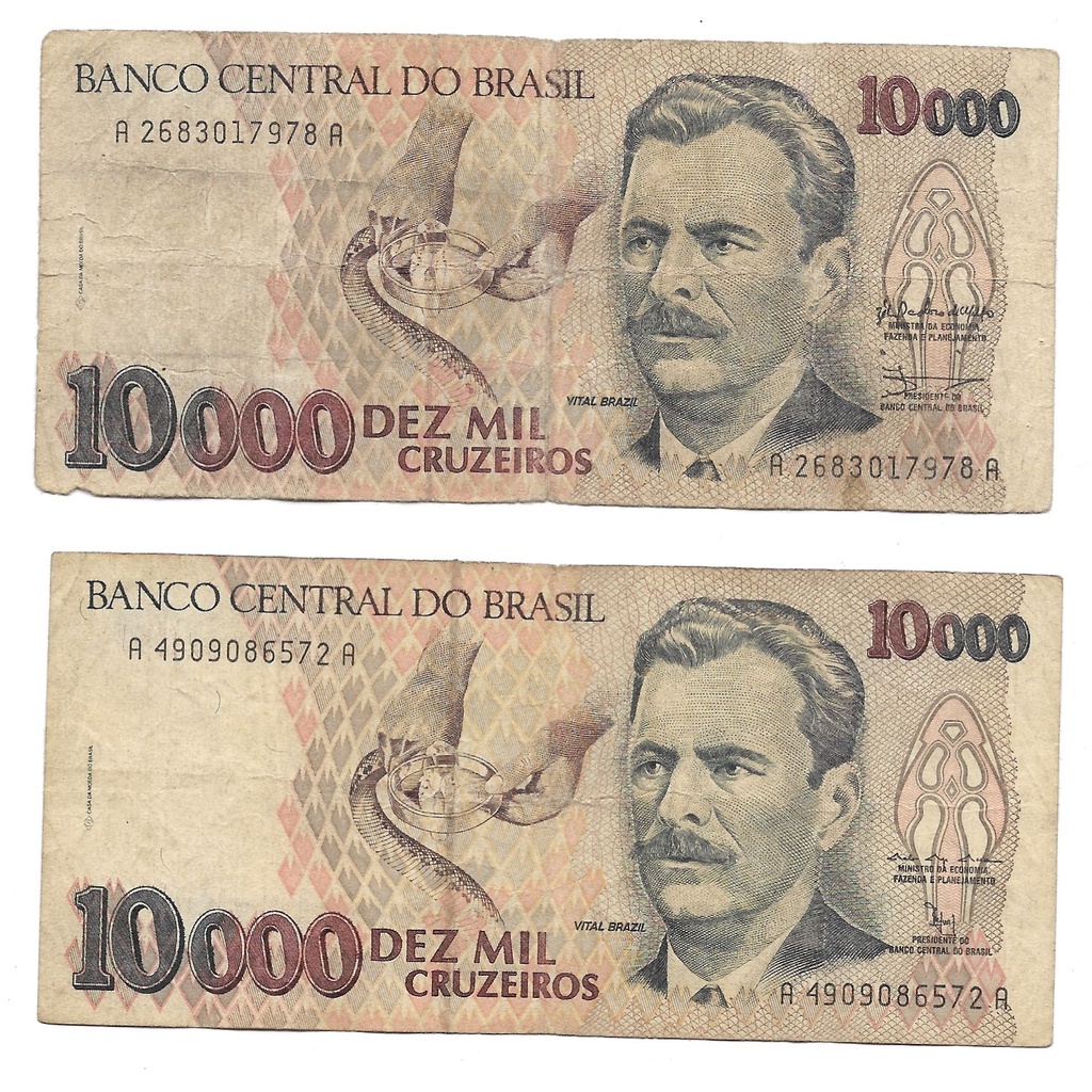 Nota Cédula 10000 Mil Cruzeiros Vital Brasil Banco Central