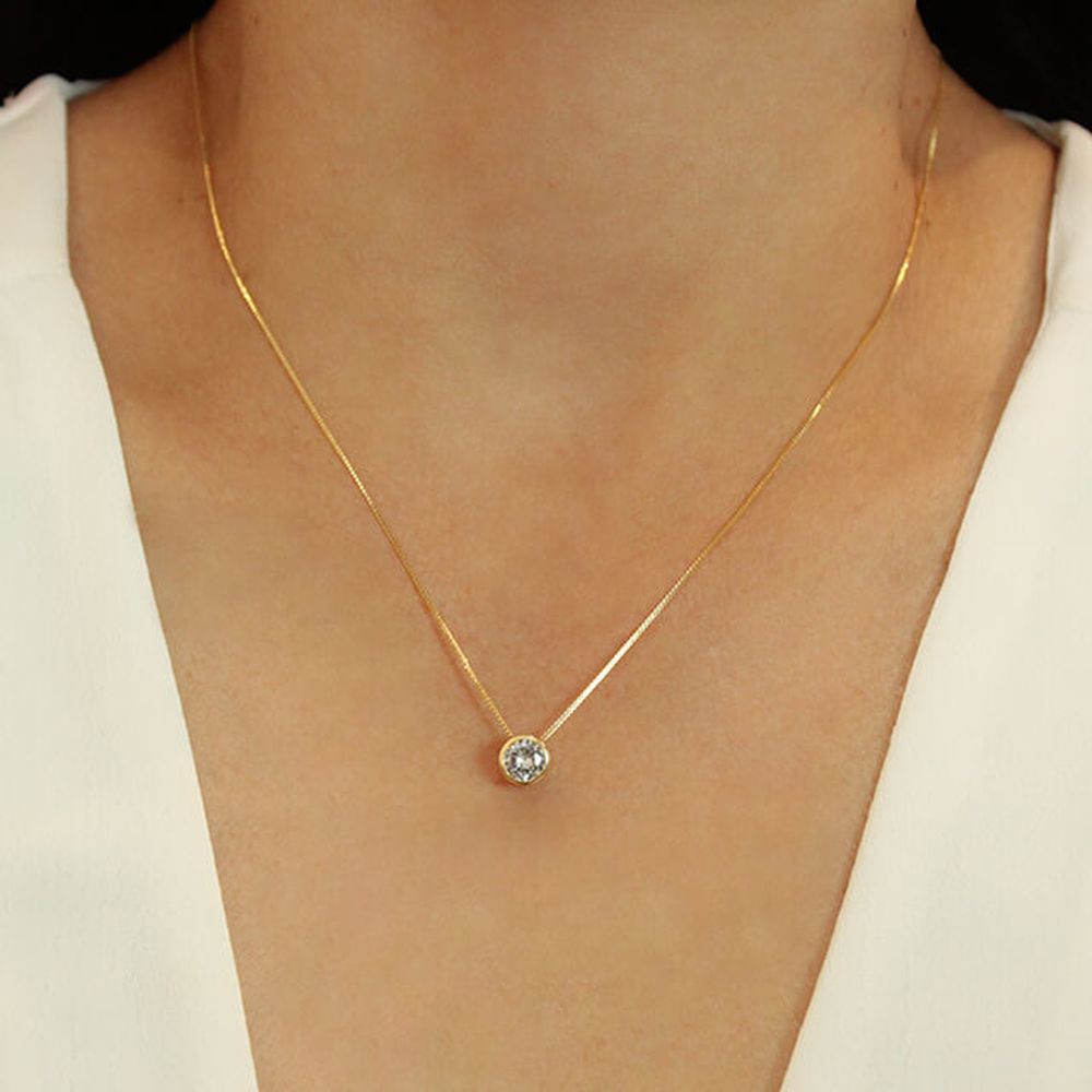 COLAR Heaven SEMI JOIA FOHEADO 18K PONTO DE LUZ DE ZIRCÔNIA 6MM