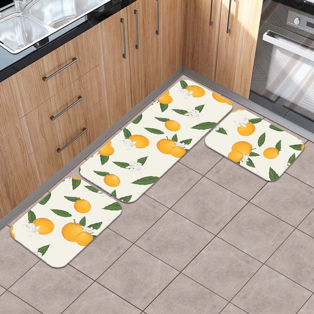 Jogo de Tapete para Cozinha Kit 3 Peças | Estampado, Antiderrapante | ORANGE
