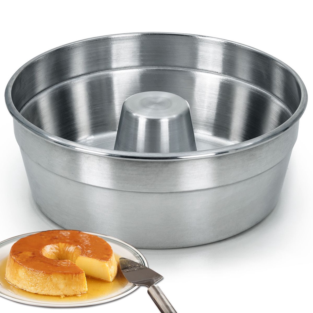 Forma de Bolo e Pudim 18 cm 1 L Media com Furo Alumínio Continental Assadeira Quindim Flan Torta Suíça