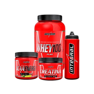 Kit Whey 100% Pote Baunilha + Bcaa Energy + Creatina + Squeeze Integralmedica