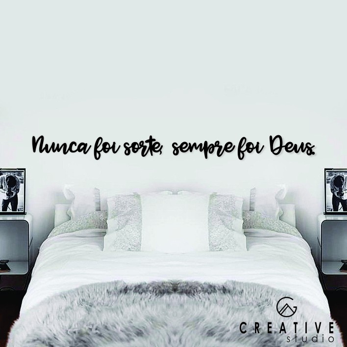Quadro Decorativo Religioso Frase Nunca foi sorte sempre foi Deus MDF 3mm Preto Fosco