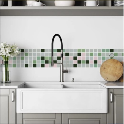 Faixa Decorativa Cozinha Azulejo Pastilha Verde Cinza Rosa nf