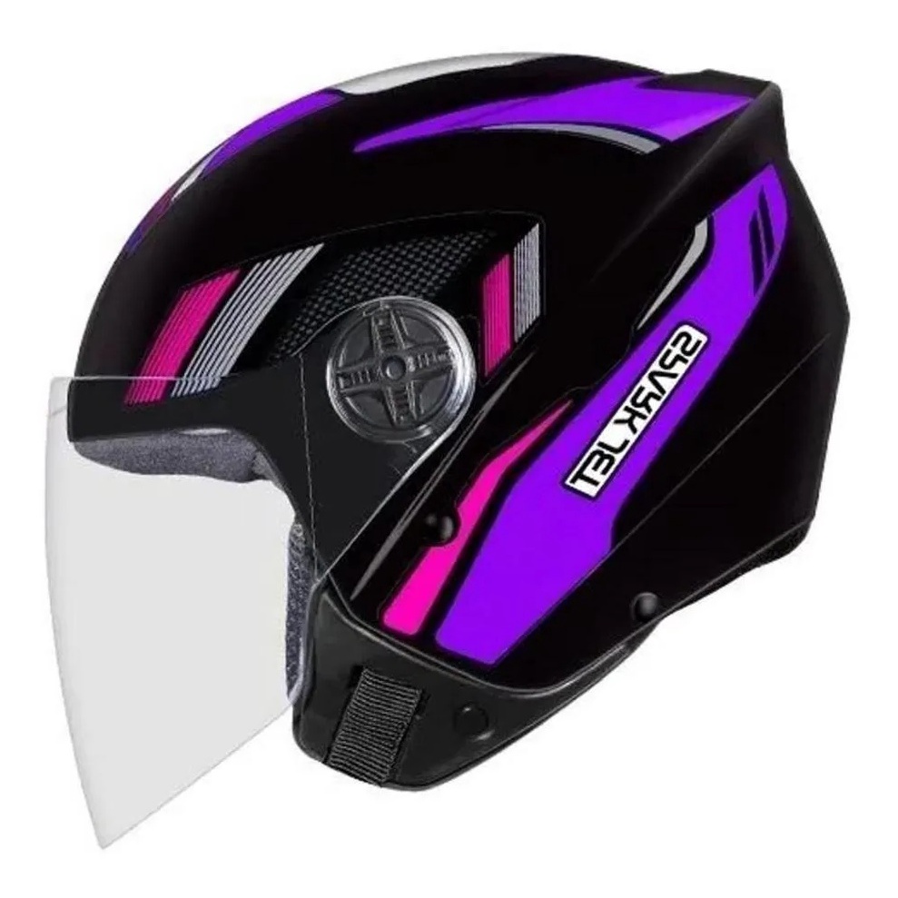 CAPACETE ABERTO EBF JET STING PRETO LILAS BRILHANTE