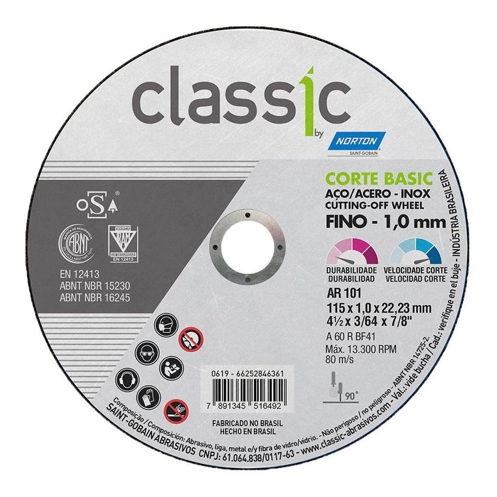 Disco de Corte Aco Inox Classic 4.1/2X1,0X7/8 AR 101 Norton