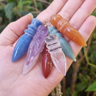 Pêndulo Egípcio para Radiestesia Pedra Natural Diversas Opções Ametista Quartzo Cristal em Oferta na Shopee