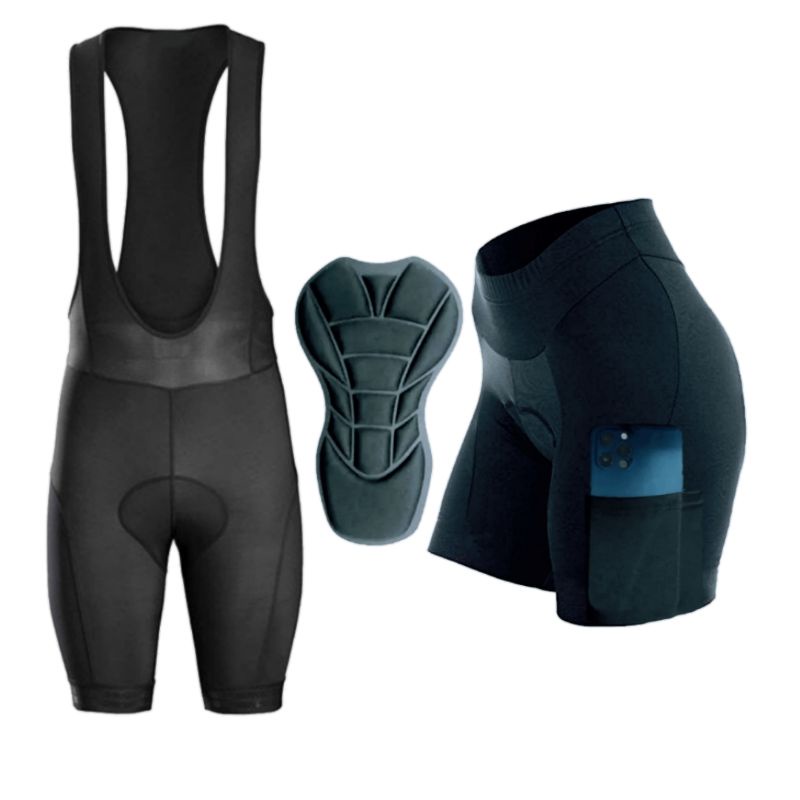 Kit Ciclismo Feminino Bretelle E Short Cós Alto Com Forro D90 De Alta Densidade