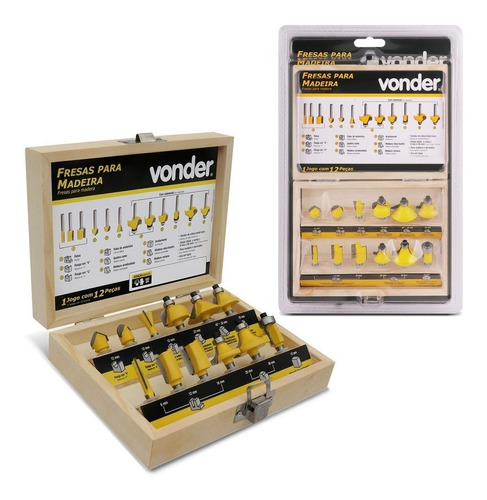 Kit Jogo De Fresas Para Tupia Madeira 12 Peças Vonder Haste 6mm Com Maleta em Oferta na Shopee