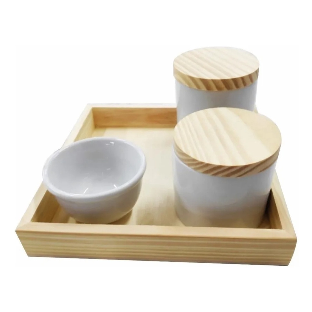 Kit Higiene Bebê Porcelana 4 Peças Pote, Molhadeira E Bandeja 25x25