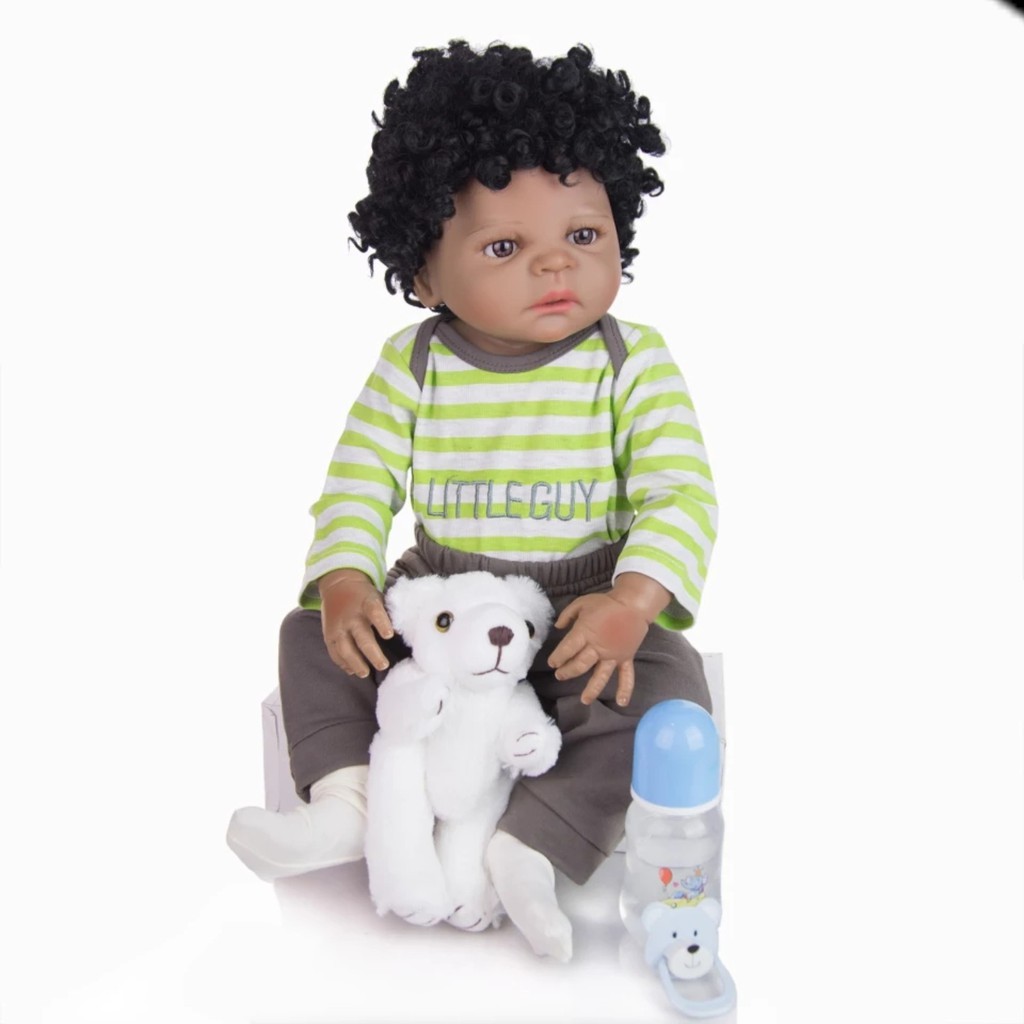 Boneca Bebe Reborn Menino Afrodescendente Com Corpo Inteiro De Silicone 57 Cm Com Acessorios Pronta Entrega Shopee Brasil