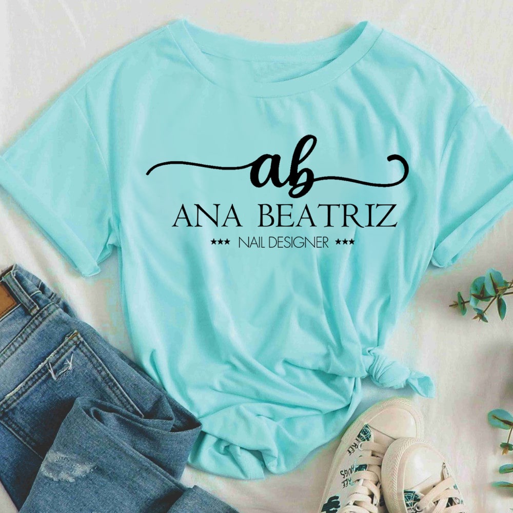 Camiseta Baby Look Azul Bebê - Nail Designer / Designer de Sobrancelhas / Hair Designer PERSONALIZAMOS COM SEU NOME