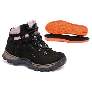 Coturno Bota Tênis Boot Adventure Feminino em Couro Legitimo com Palmilha de Gel Preto