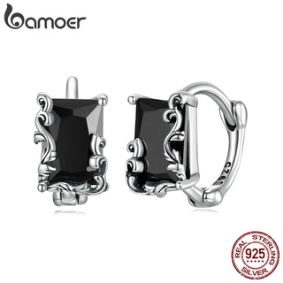 Bamoer Brincos Studs S925 Prata Com Zircônia Preta SCE1497