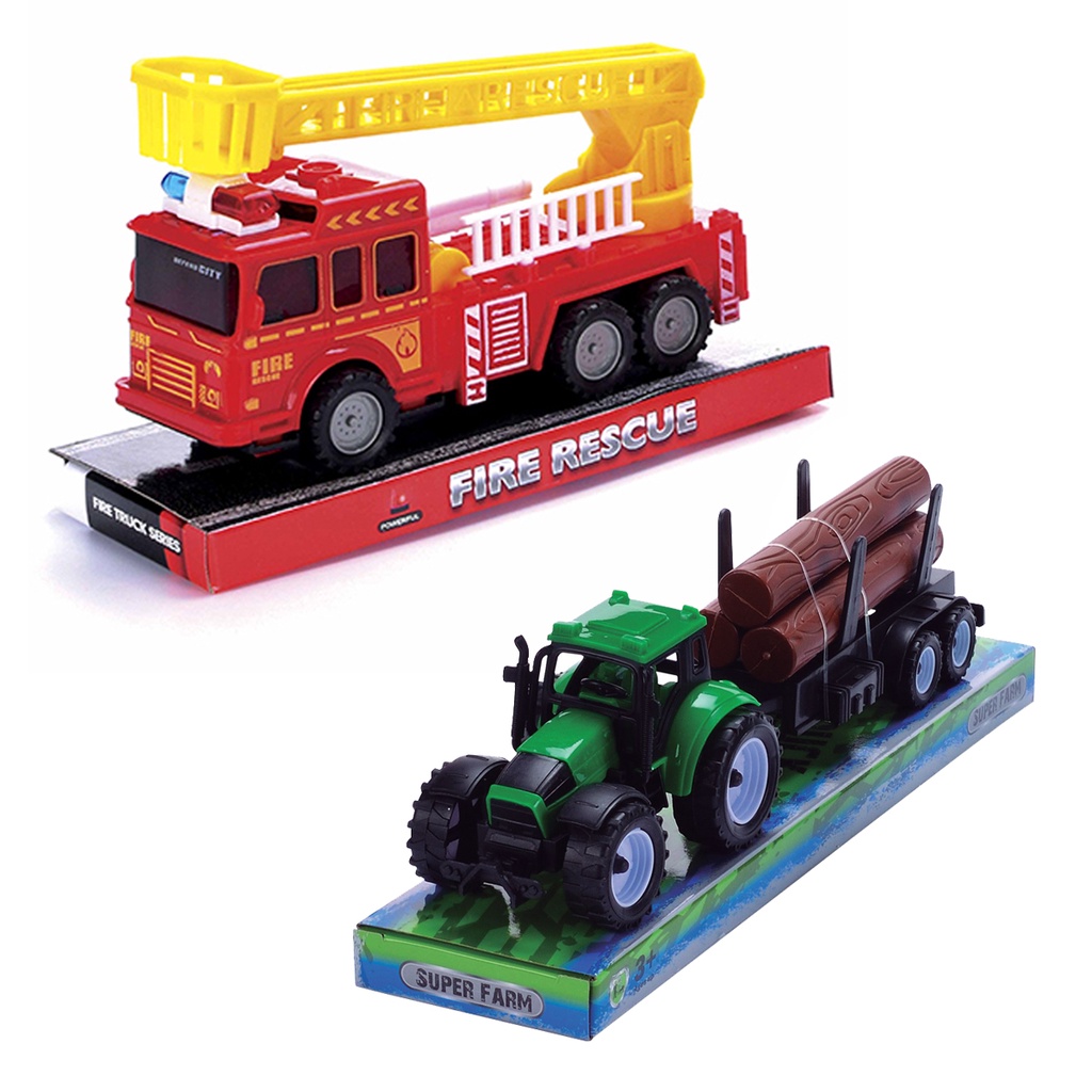 Caminhão de Bombeiro a Fricção + Trator Super Farm a Fricção - Pica Pau