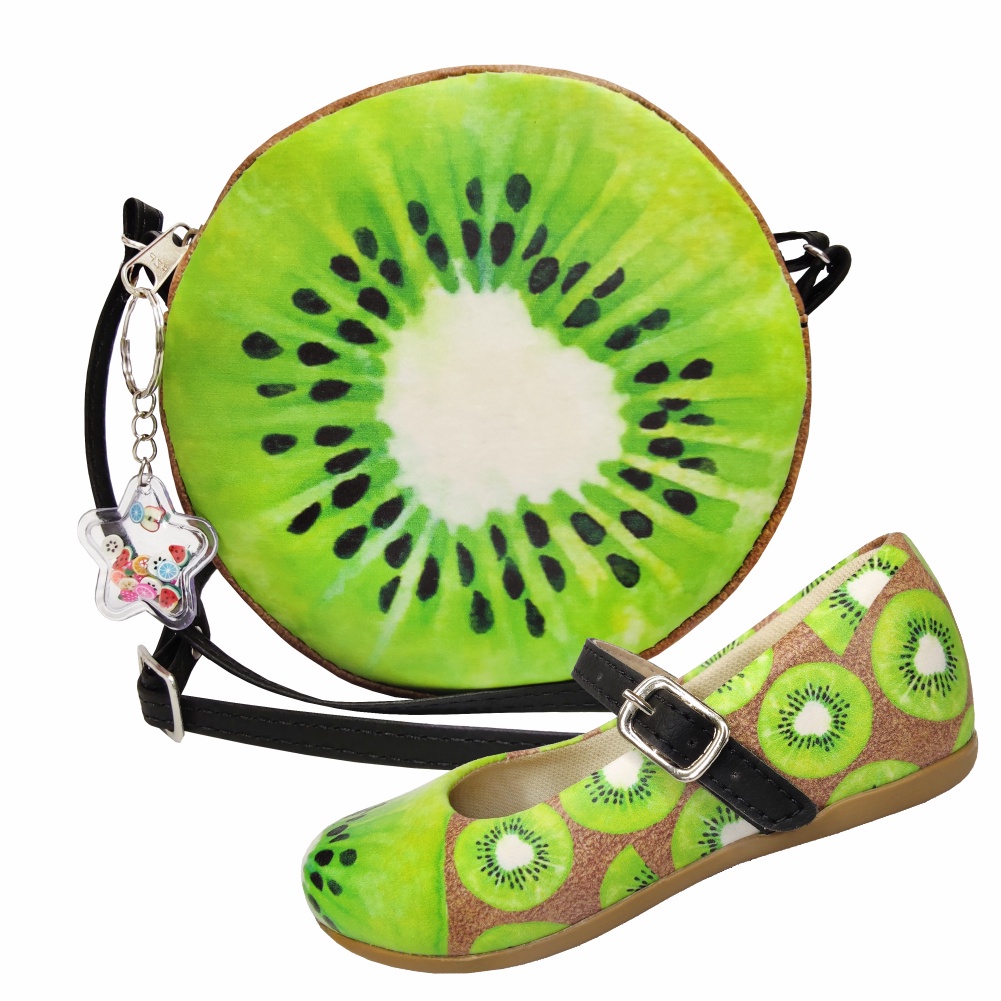 Kit Infantil Feminino Sapatilha Infantil e Bolsa Infantil Frutinhas Kiwi, Magicc Kids (1223)