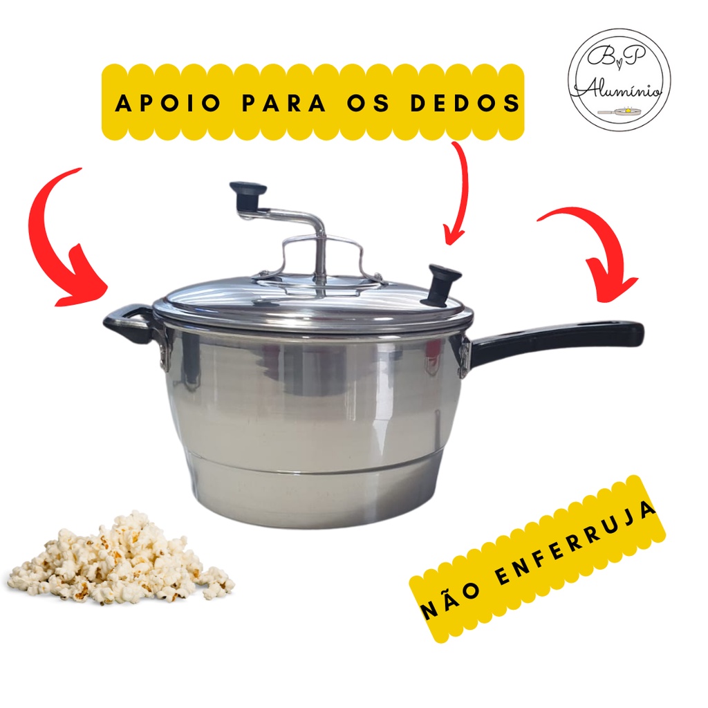Panela De Pipoca Alumínio 22 Grande 4 Litros Cabo Baquelite Reforçado Premium — imagem 2 de 2
