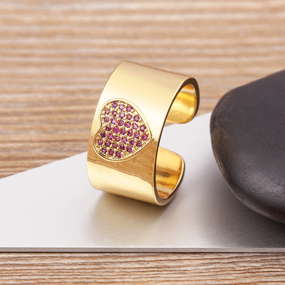 Cristal Rosa Em Forma De Coração Zircon Abertura Anel Com Banho De Ouro Jóias Romance Francesas Femininas em Oferta na Shopee