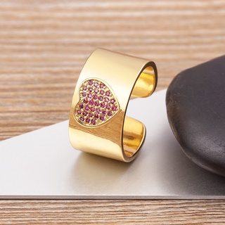 Cristal Rosa Em Forma De Coração Zircon Abertura Anel Com Banho De Ouro Jóias Romance Francesas Femininas