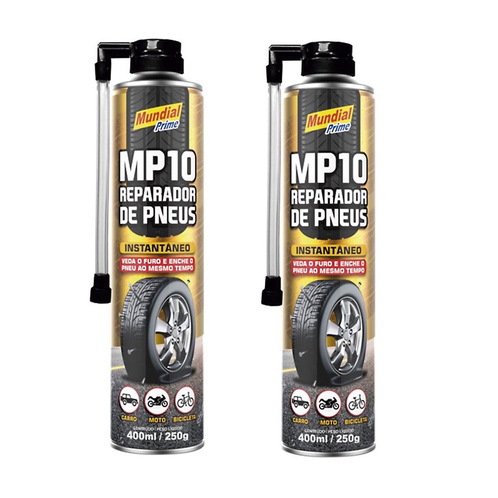 Kit 2x Reparador de Pneu Furado Spray Instantâneo Carro Moto Bicicleta MP10 400ml