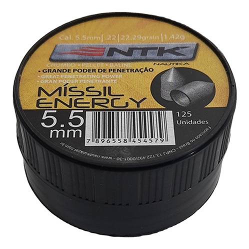 Chumbinho Míssil Energy 5.5mm 22.29gr 125 Unidades - NTK