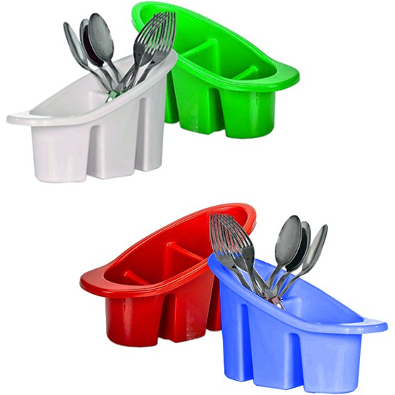 PORTA TALHER / ESCORREDOR DE TALHER DE PLASTICO OVAL COM 3 DIVISORIAS COLORS