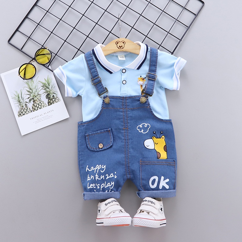 Terno Para Bebê Menino Camisa Polo Macacão Bonito Girafa Estampa Tops De Aniversário Roupas De Verão Casual Wear Kids Ootd