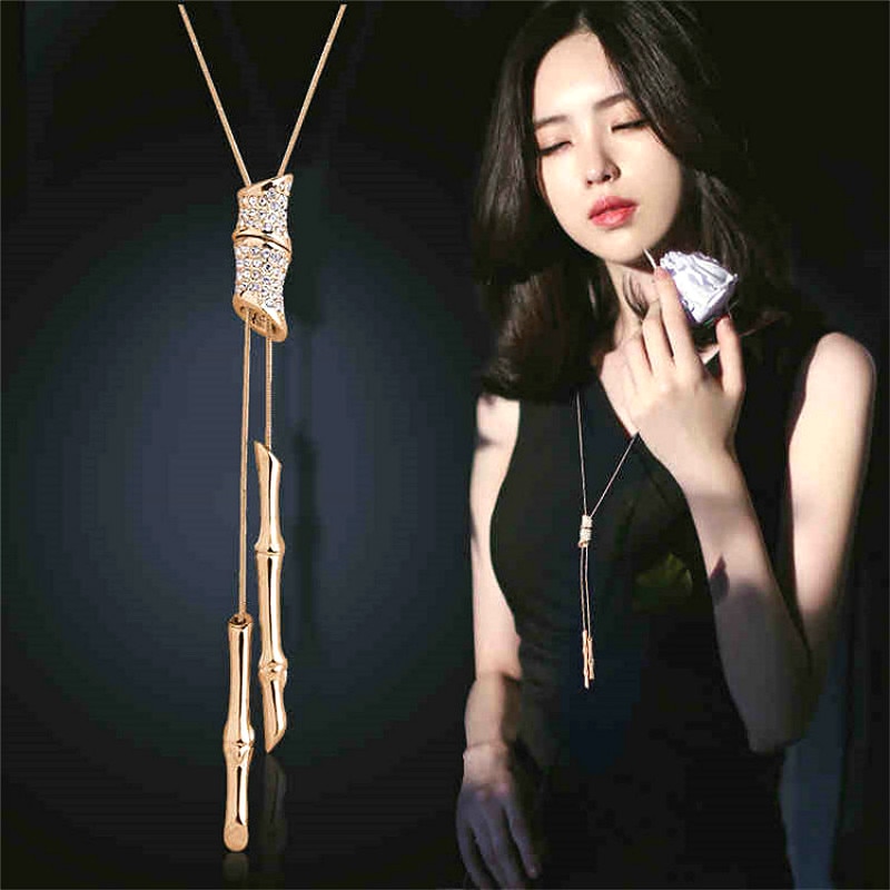 Declaração cheia de strass borla com pingente longo colar feminino bijoux moletom moda acessórios joias em Oferta na Shopee