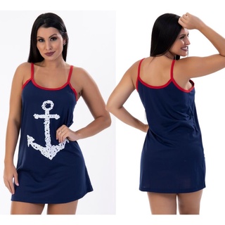 Camisola Alça Fina luxo Feminina Malha PP Estampada Adulto Barato Âncora
