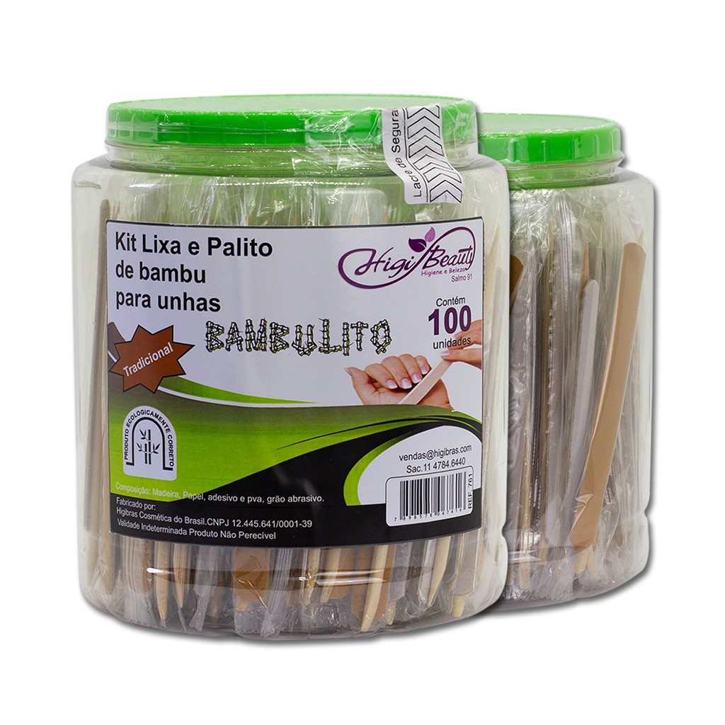 Kit Lixa E Palito De Bambu Para Unha - 100 Unidades
