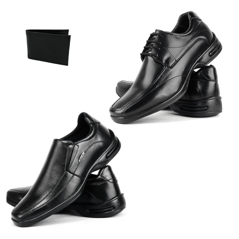 Kit 2 Pares de Sapato Social Masculino Ortopédico Confort + Carteira