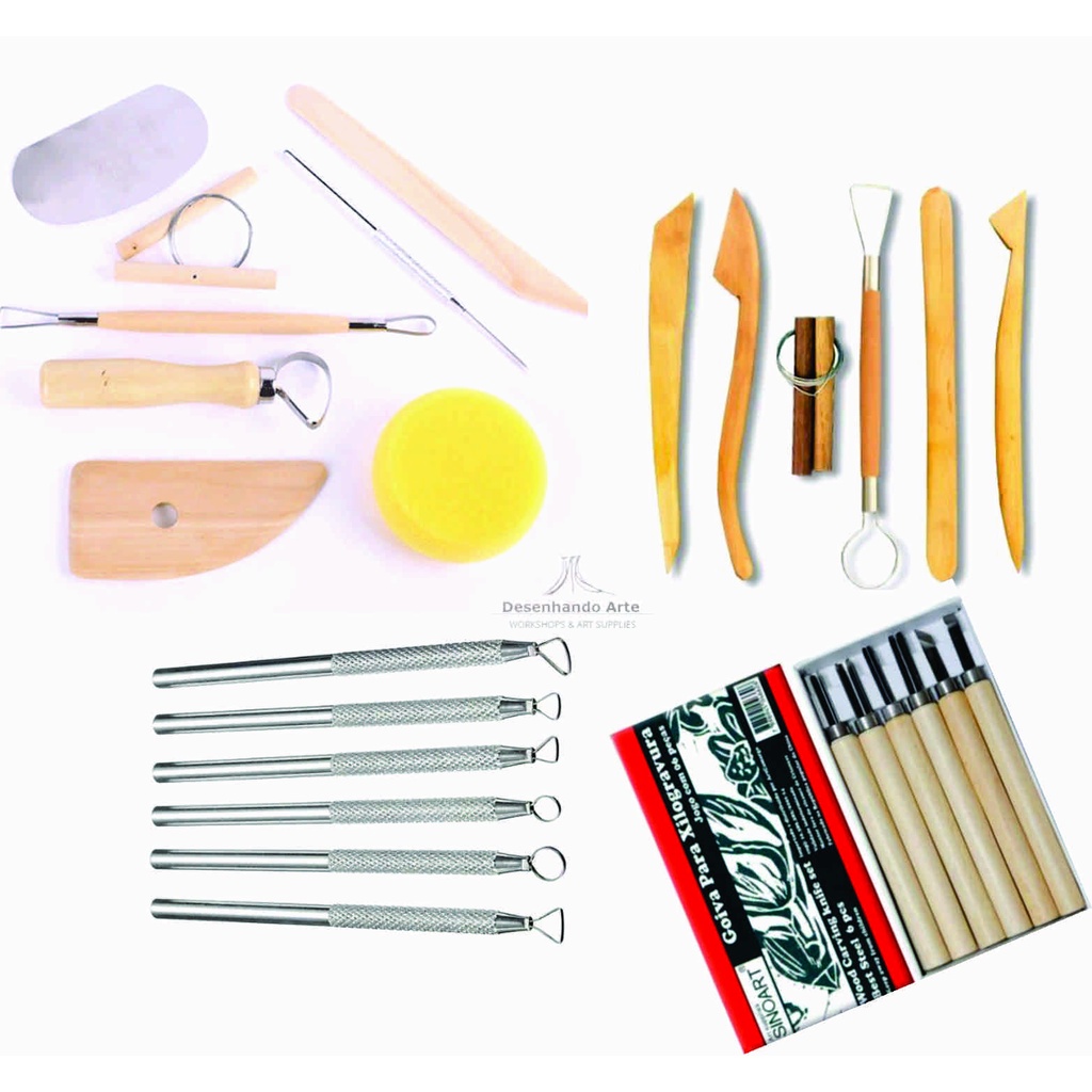 Kit com 24 Ferramentas Estecas Argila Clay Goiva ARGILA