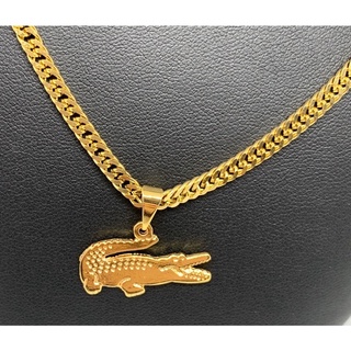 Corrente Grumet 60cm*4mm com Pingente de Lacoste Dourado