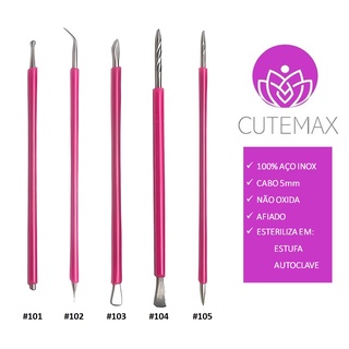 Kit Cutemax Palito Unha Bastão Desencravador Espátula Manicure Inox Silicone