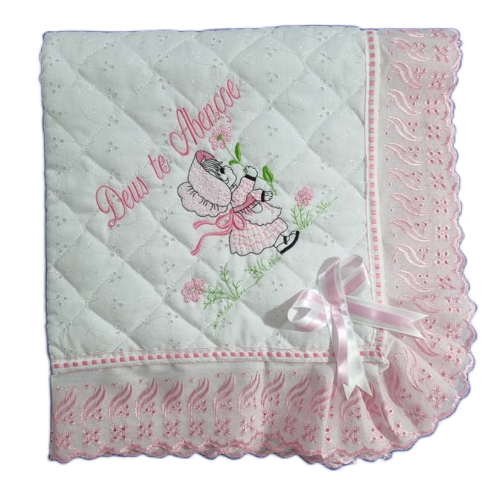 Manta De Lese Bordada Com Forro Camponesa Com Flores Infantil em Oferta na Shopee